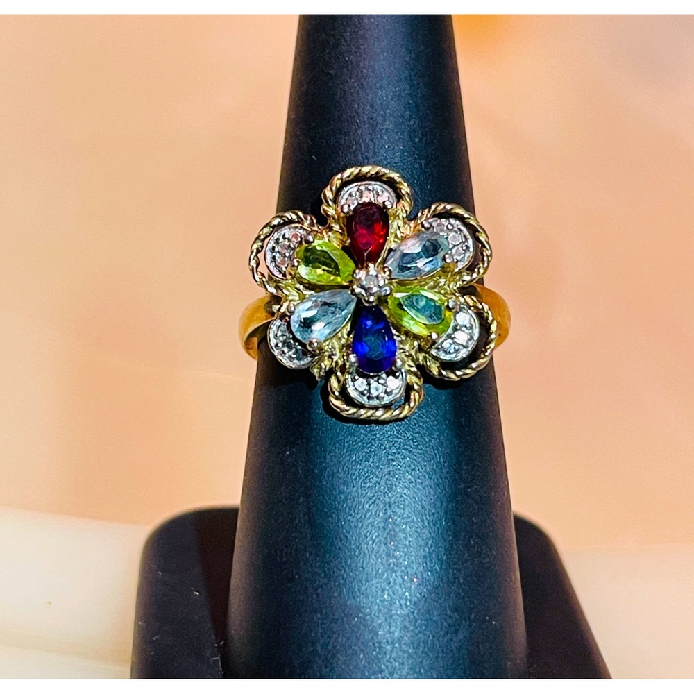💕MARKDOWN! Beautiful Multi-Gem 925 Sterling Roped Flower Design Dinner Ring!